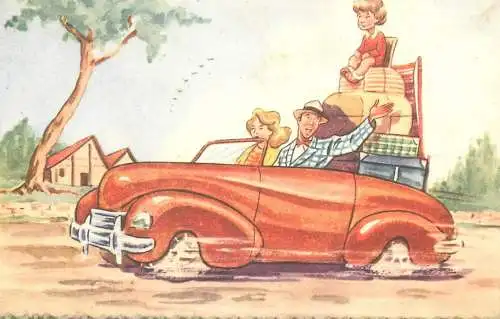 Postcard family moving away funny illustration