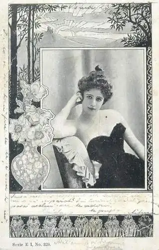 Post card vase floral arrangement charming glamour beautiful lady picture