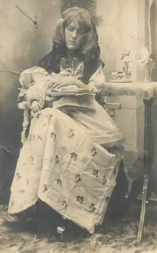 Postcard caring mother with little baby