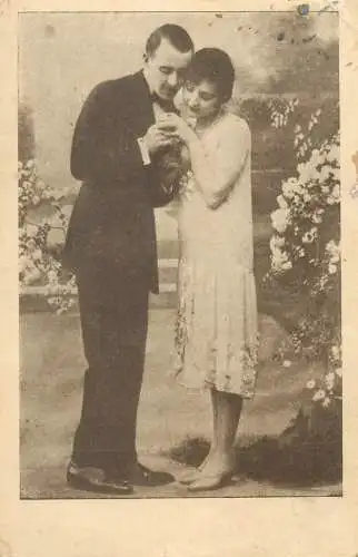 Postcard romance beauty elegance charm gallant courting lovers couple