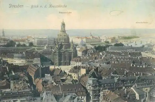 Postcard Germany Dresden Blick v. d. Kreuzkirche general view Frauenkirche