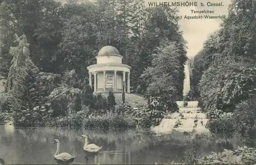 Postcard Germany Wilhelmshohe park bei Kassel Temple with Aqueduct Waterfall