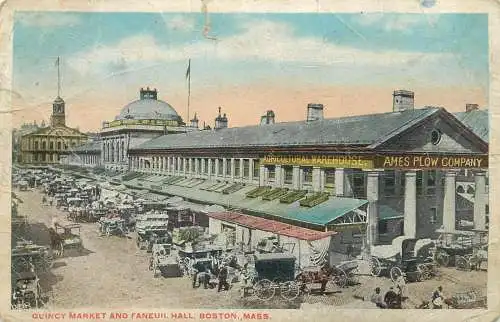 Postcard USA Boton MA Quincy Market and Faneuil Hall