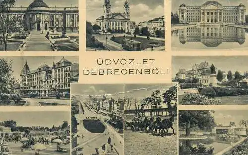 Debrecen multi views 1940s trimmed damage postcard
