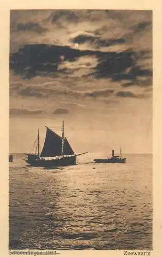 Postcard Nehterlands Scheveningen Zeewaarts sailing types and scenes