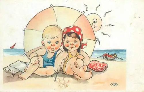 Funny comic Postcard littoral types and scenes caricature signed illustration
