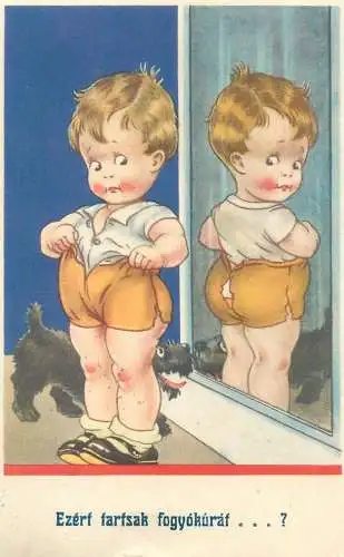 Funny comic Postcard boy with butt-ripped pants humorous illustration