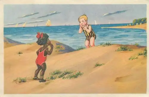 Funny humorous Postcard littoral types and scenes ethnic types illustration