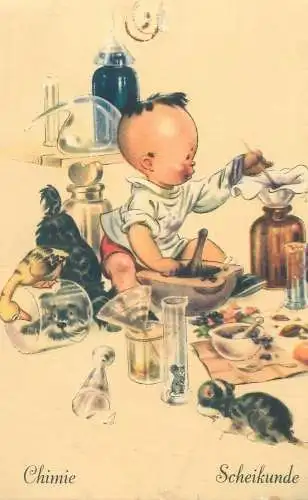 Funny humorous Postcard illustration Chemistry