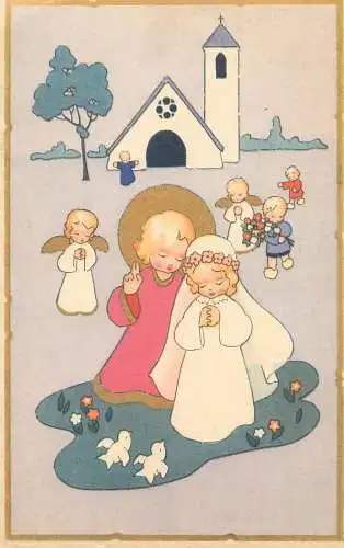 Postcard angel surrounded bride religious illustration