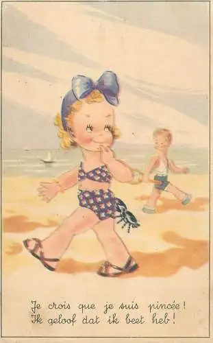 Postcard seaside types and scenes caricature illustration