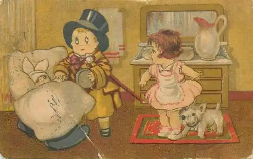 funny humour caricature Postcard family illustration