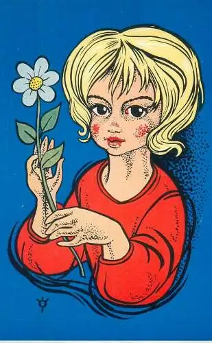 illustration Postcard beautiful woman drawing with daisy flower