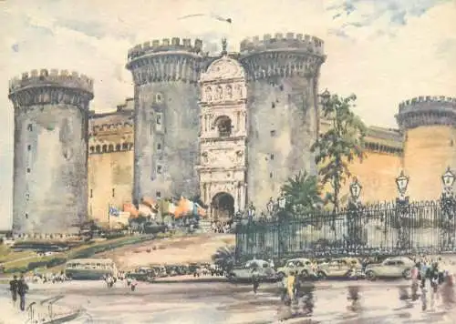 Postcard Italy Napoli Mastio Angioiono medieval castle signed painting