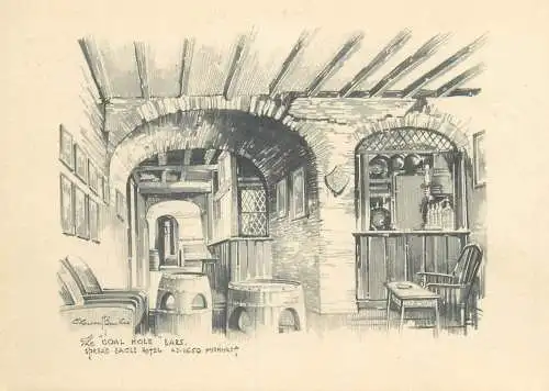 Post card England Midhurst Sussex Spread Eagle Hotel "Coal Hole" Bars signed drawing
