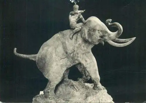 Post card Indian riding elephant sculpture at Louvre