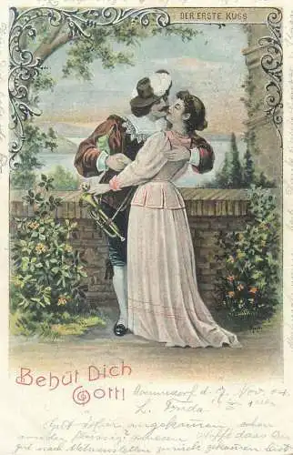 Postcard Couples renaissance Der Erste Kugs romance kiss