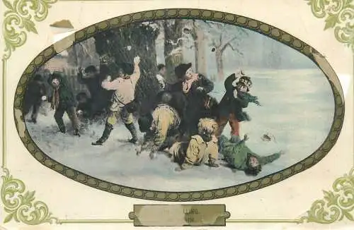 Postcard painting Snowsalling morrain