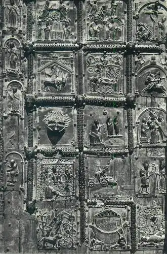 Postcard Italy Verona St Zeno bronze portal right leaf detail view