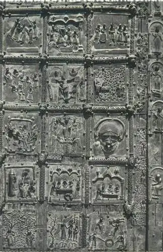 Postcard Italy Verona St Zeno bronze portal left leaf detail view