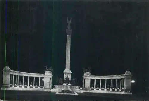 Post card Hungary Budapest Millennium monument nocturnal view