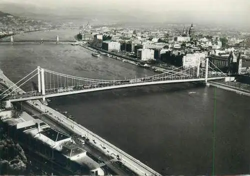 Post card Hungary Budapest cityscape panorama and Danube bridges