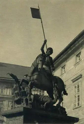 Post card Czech Republic Prague Castle St George slaying the dragon statue