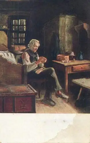 Fine Arts Post card told man in his work study painting
