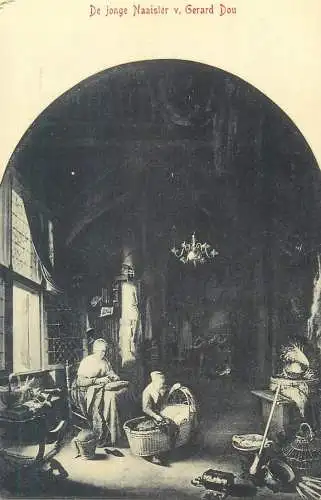 Fine Arts Postcard Die Jonge Naaister Gerard Dou painting