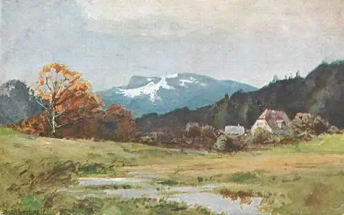 Fine Arts Postcard picturesque landscape farmhouse signed painting