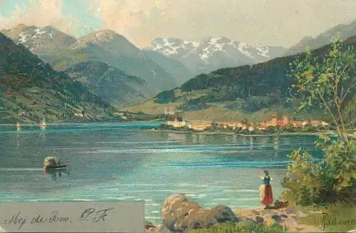 Post card picturesque lake landscape Rob Kammerer signed painting