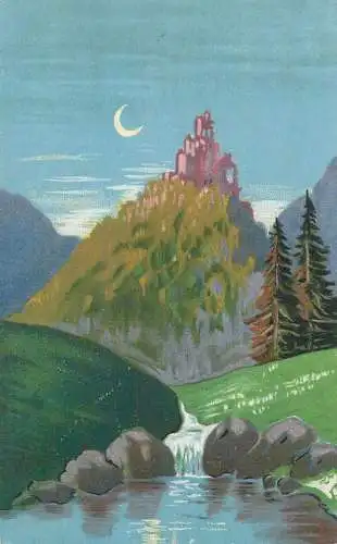 Postcard picturesque landscape painting