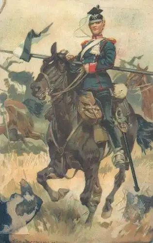 Military Postcard Regiment Garde-Ulanen, Feldmarschmässig