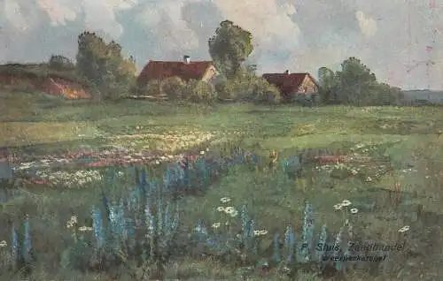 signed Postcard picturesque countryside scenery farmhouse