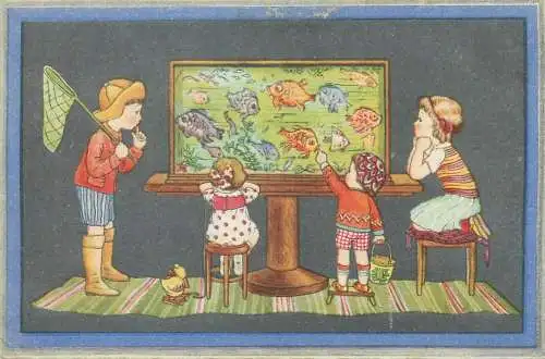 Postcard fishing funny illustration drawn children enfants