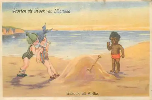 Postcard Greetings from Hook of Holland Visit from Africa funny illustration