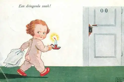 John Willis signed Postcard "An urgent matter" illustration