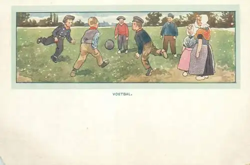 stationery Postcard guys playing football with their ladies watching funny comic illustration
