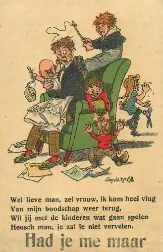 signed Postcard family types and scenes funny comic illustration