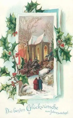 New Year Best Wishes greetings Postcard illustration