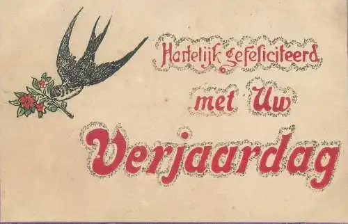 Dutch Postcard Birthday Heartfelt greetings swallow bird