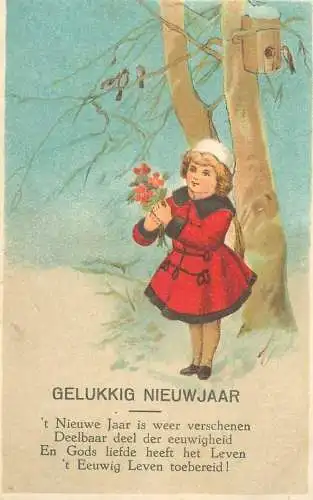 Postcard illustration New Year greetings winter day