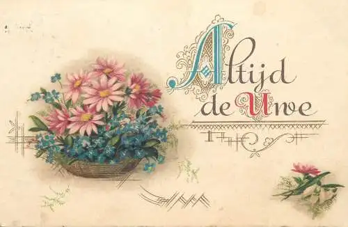 greetings illustration Postcard basket colourful arrangement
