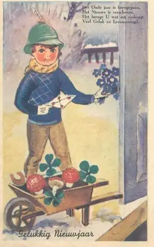 New Year greetings illustration Postcard letter delivery