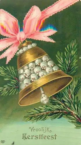 Christmas greetings Dutch Postcard bell decorative ornament