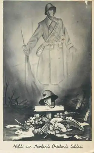 Military art drawing  Postcard Tribute to Dutch Unknown Soldier