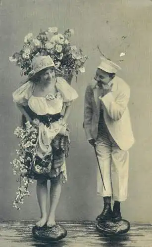 elegant gentleman gallant courting flower girl ethnic couples types and scenes Postcard