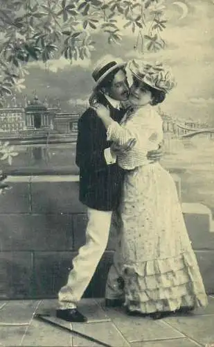 gallant courting elegance couples types and scenes romantic embrace picture Postcard