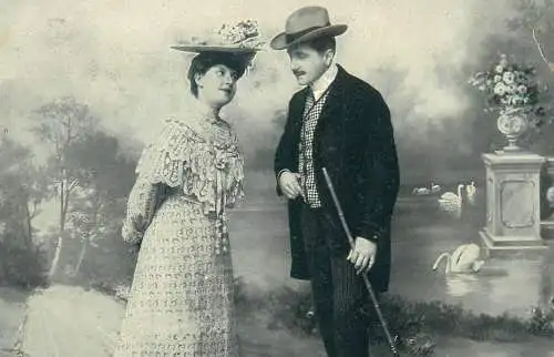 Postcard gallantry romance elegance couples types and scenes