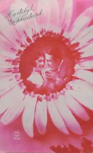 Heartfelt greetings Post card romance couple lovers gallantry daisy flower